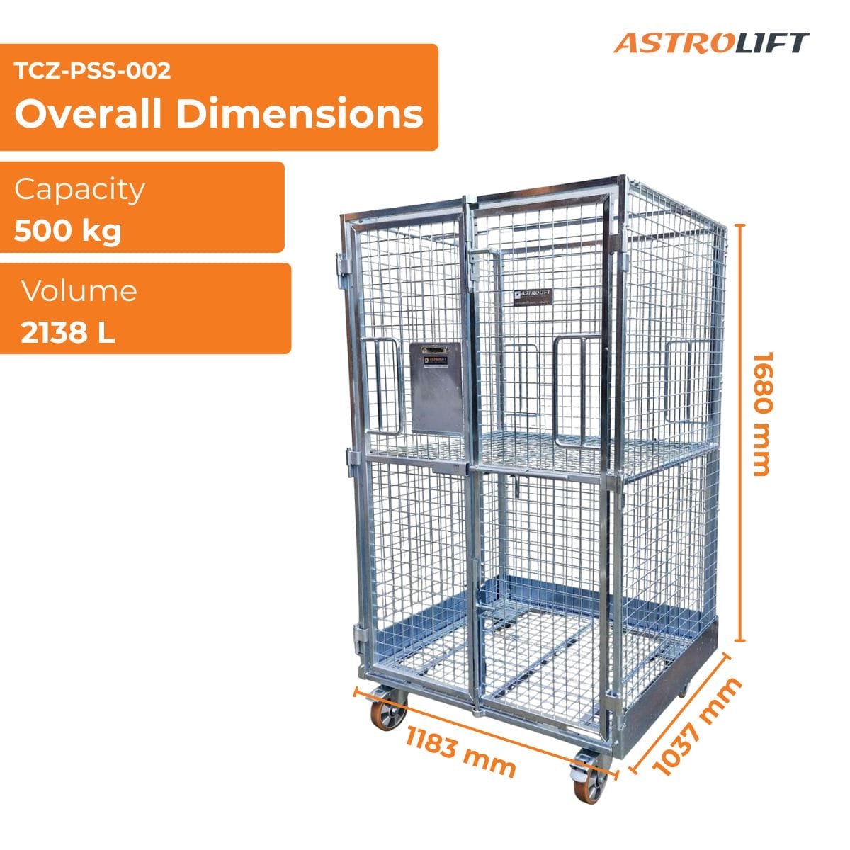 Buy Cage Trolley (Dual-door - Zinc) in Cage Trolley from Astrolift NZ